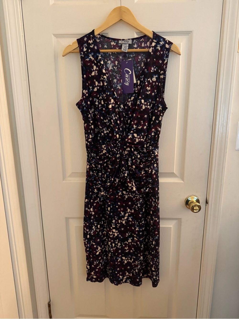 Curvy Navy Multicolor print purple blue white Twist-Waist Midi Dress